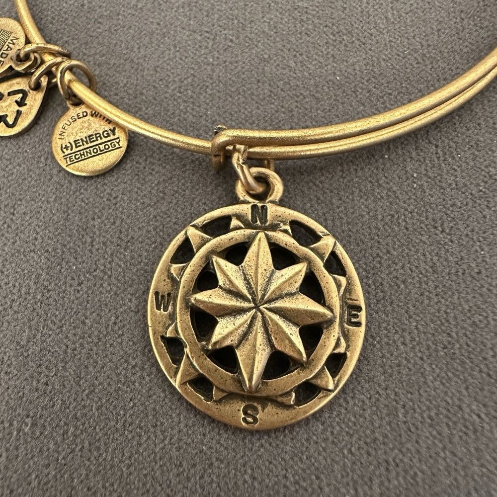 Alex And Ani Bracelet Gold Tone Compass‎ Direction 2014 USA Bangle Energy W/ Bag - Picture 2 of 6